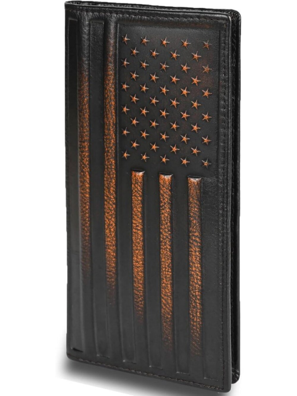 Men's RFID Blocking Bifold Wallet | Full Grain Leather, USA Flag Design, Hand